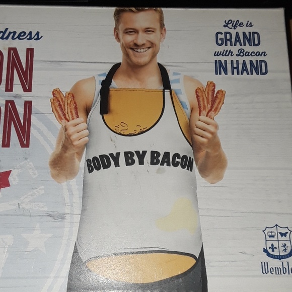 Wembley "Body by Bacon" Greasy Goodness Body Graphic Apron Adjustable Neck Strap - Picture 6 of 8